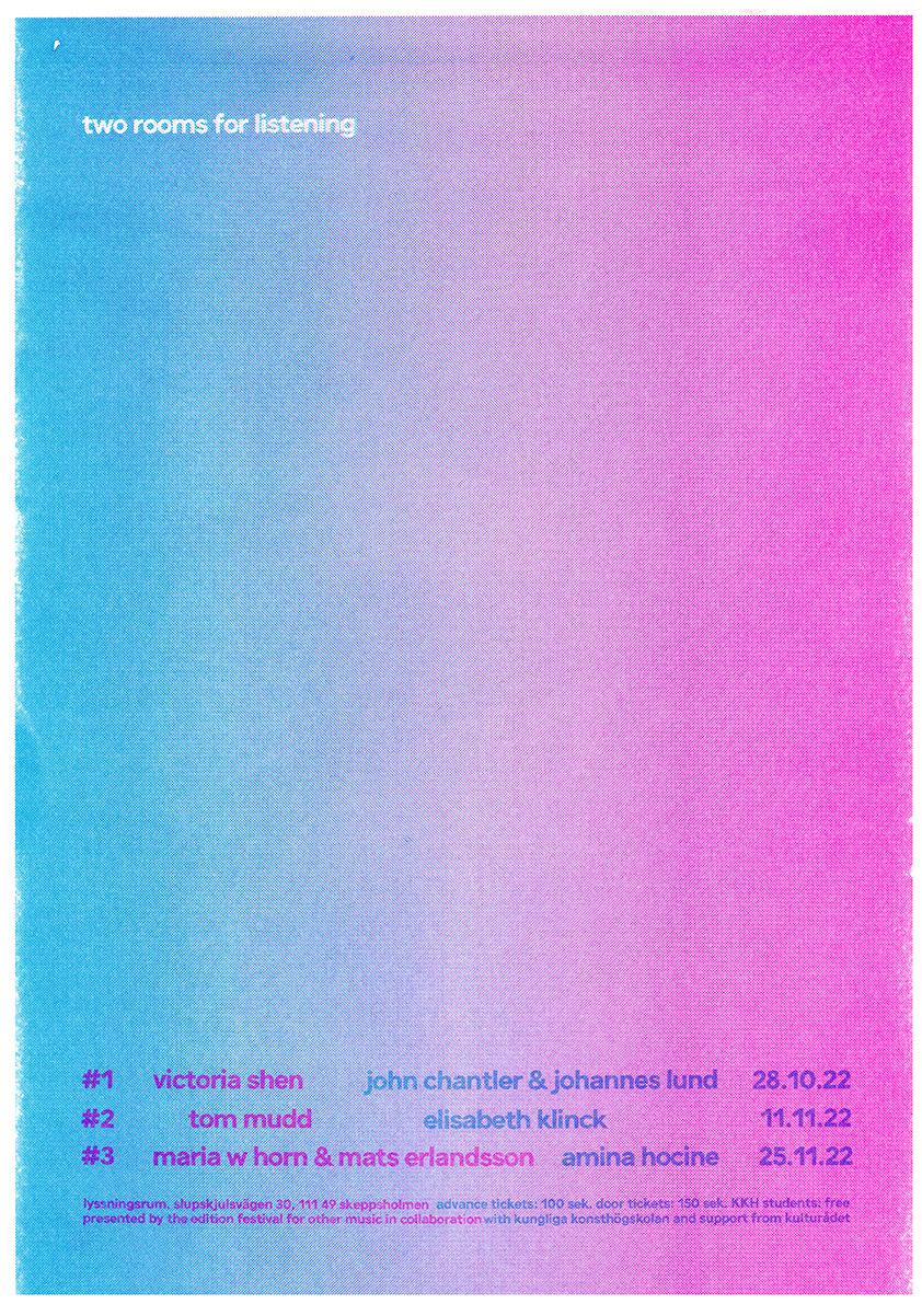 A gradient poster in blue and pink lists three music events, featuring various artists and dates in 2022.